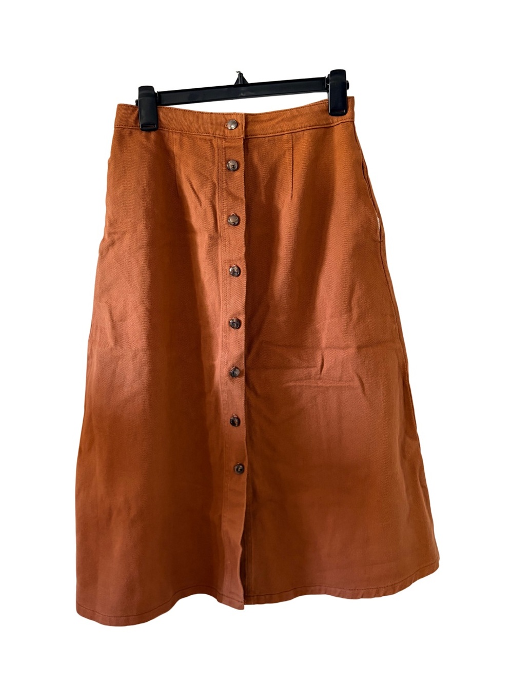 Listicle A-Line Button-Front Skirt in Rust Orange